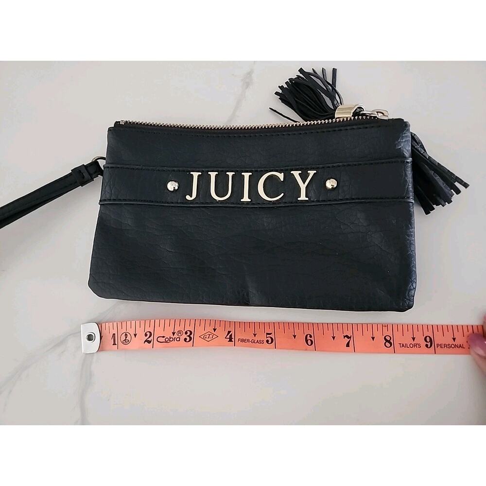 Juicy Couture Wristlet Vintage Black Leather Double Compartment Clutch Tassels